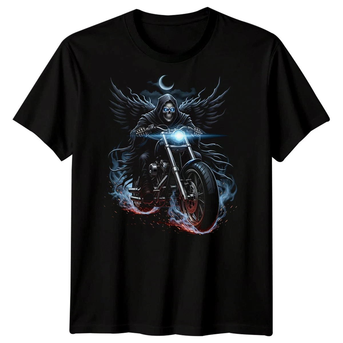Gothic Motorcycle Skeleton Rider Mens T-Shirt Dark Fantasy Biker Tee
