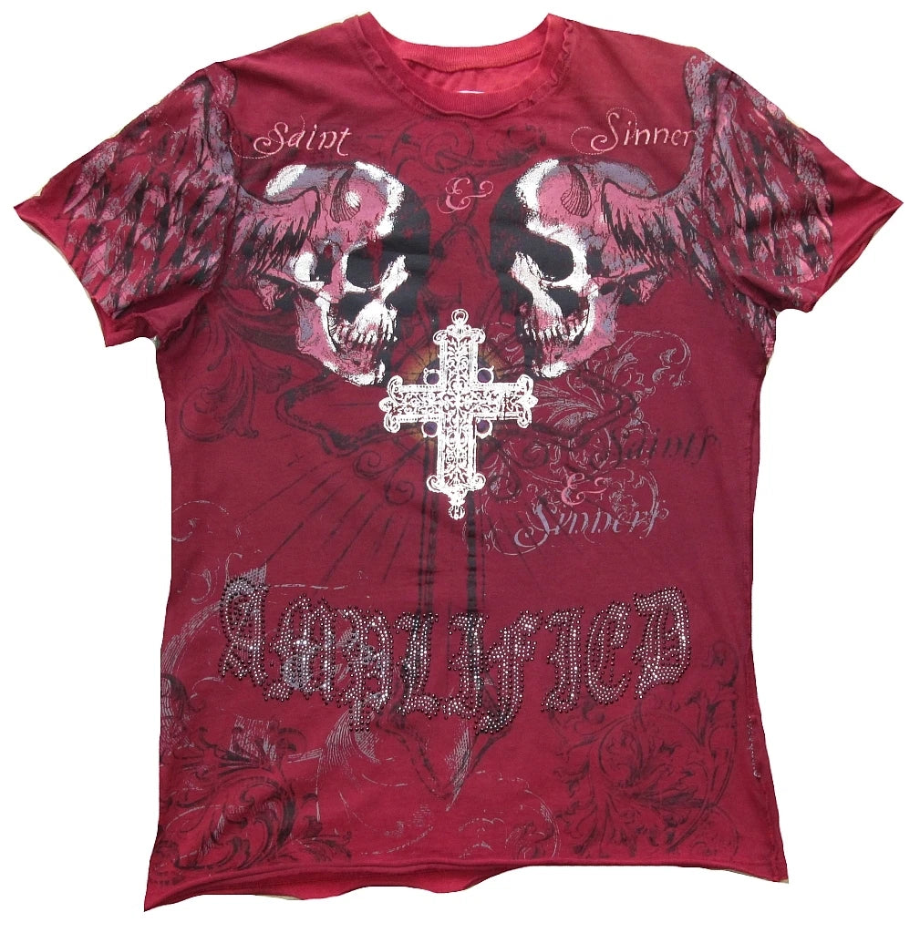 Cool Amplified Saint Sinners Holly Crâne Gothique Cross Rock Star T-Shirt M