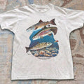 NWT Vintage 90s Trout Fishing Graphic T-Shirt White Three Fish Outdoor Art Tee