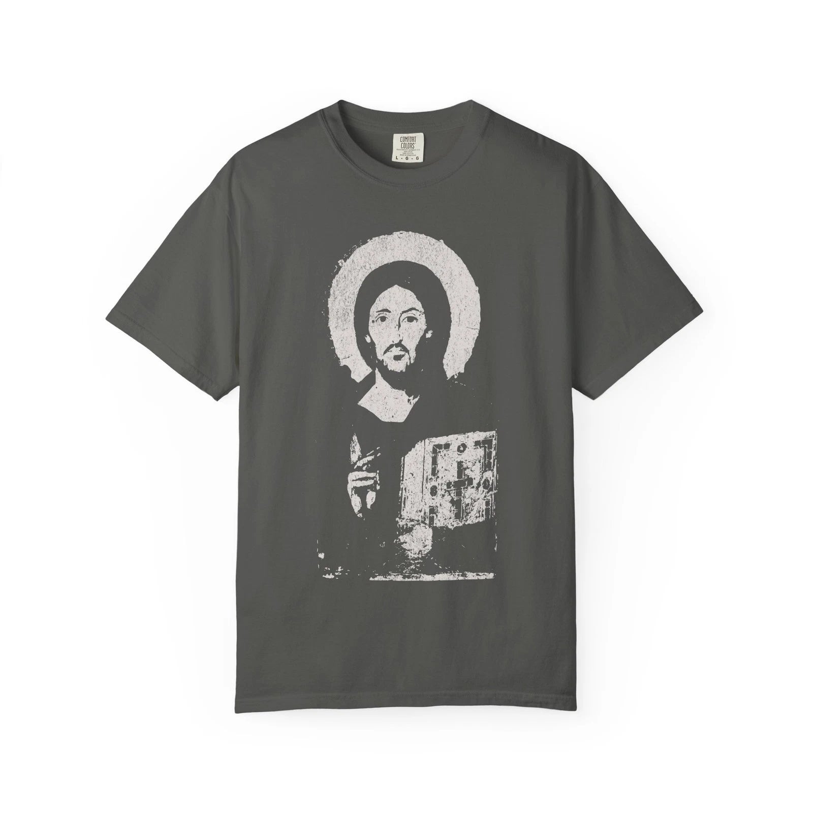 Christ Pantocrator Vintage Icon Graphic T-shirt Religious Jesus Garment-Dyed Tee