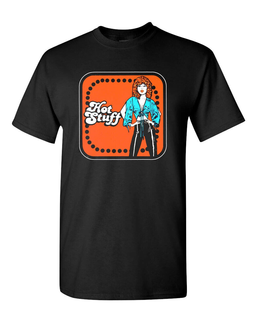 Retro Style T-shirt Novelty Groovy Design 70's Hot Stuff Disco Lady