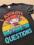 Men's Size M Black Graphic Print Axolotl "I Axolotl Questions" T-Shirt