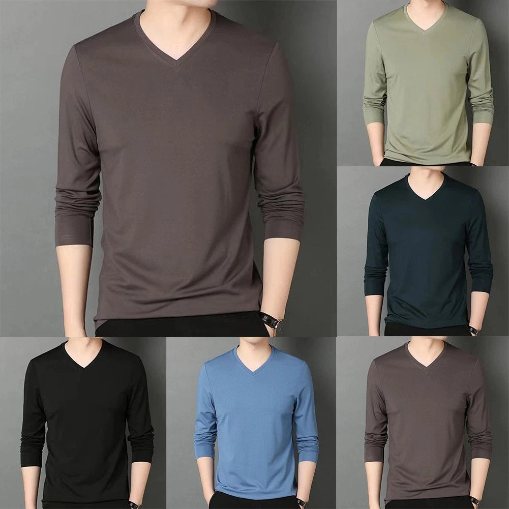 Trendy Men's V Neck Long Sleeve Muscle T Shirt Casual Tee Top Activewear