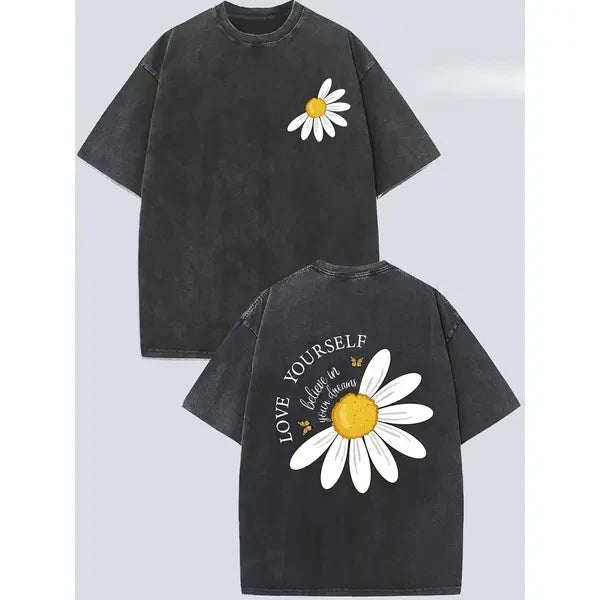 Love Yourself Bloom in Your Own Timing Daisy T-Shirt Washed Tee Self Love Gift