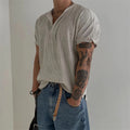 Mens Waffle Short-Sleeved T-Shirt with Simple Bottoming In Summer Henry Shirt