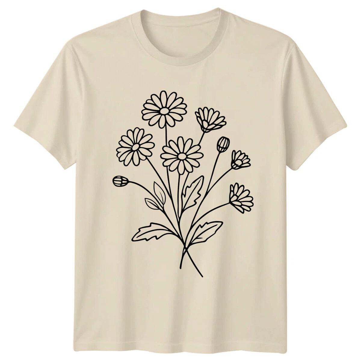 Daisy Flowers Minimalist Floral Line Art Birthday Gift T-Shirt
