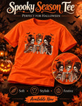 Spooky Season Orange Halloween Skull Graphic Crew Neck Short Sleeve T-Shirt