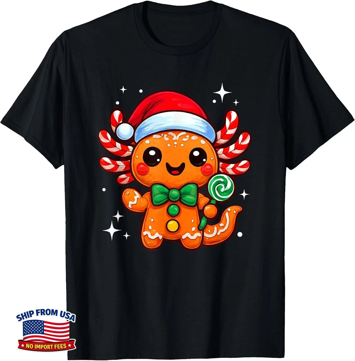 Cute Funny Axolotl Santa Hat Xmas Pajama T-Shirt