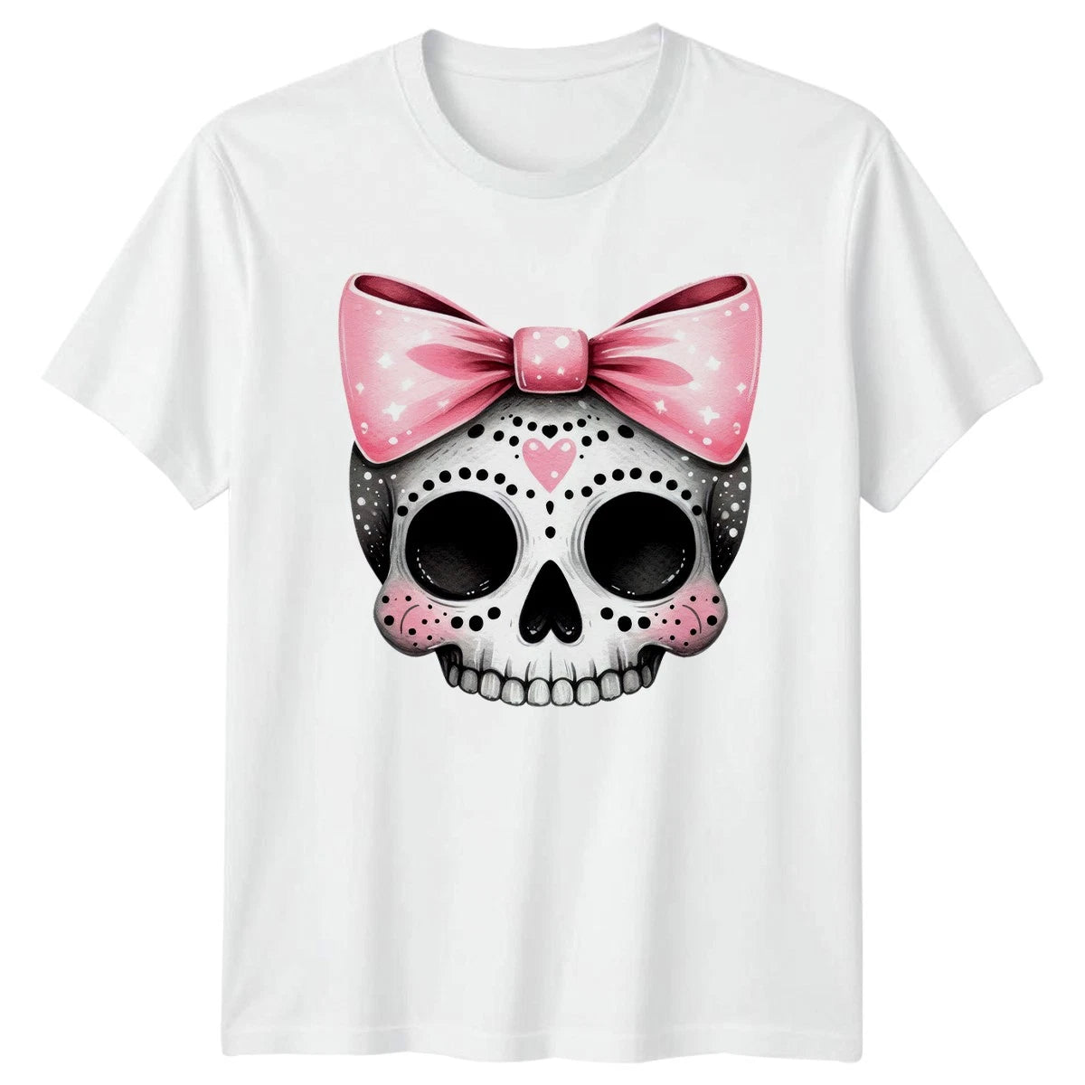 Pink Bow Skull Womens T-Shirt Coquette Aesthetic Halloween Gift For Her
