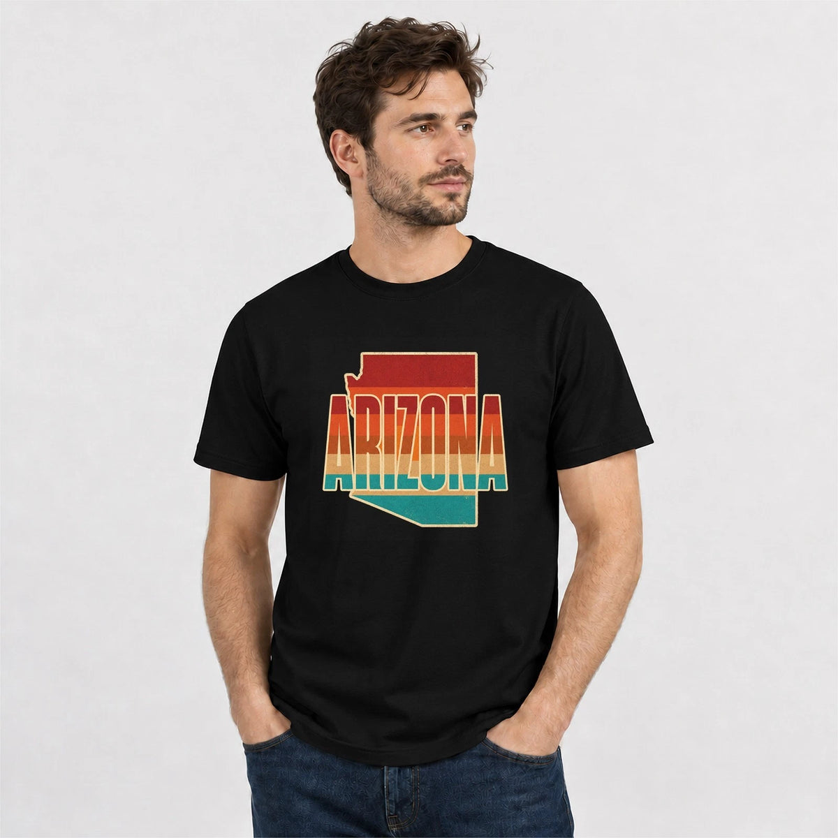 Retro Arizona Sunset State Outline Graphic T-Shirt