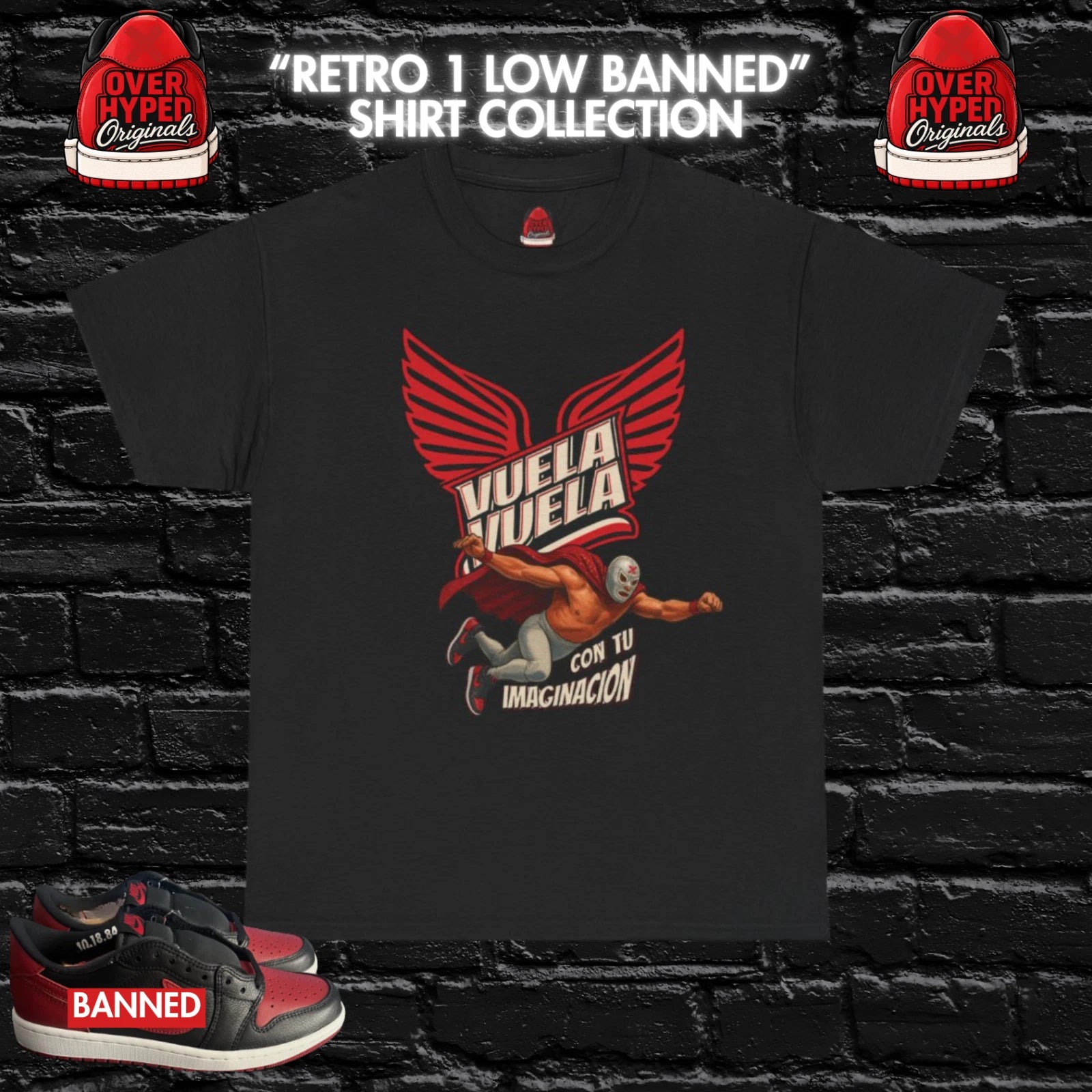 Shirt to match Retro 1 Low Banned OG Matching  Streetwear Black AND Red-VUELA