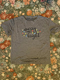 Gray Merry and Bright Christmas Graphic T-Shirt 3XL Big & Tall Crew Neck