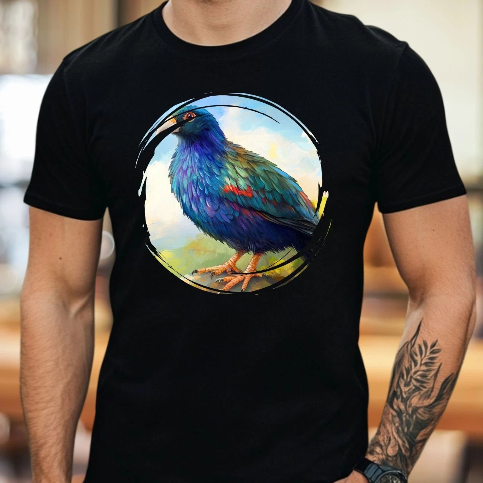 Mens Takahe Bird Print Cotton T-Shirt Size XS to 5XL
