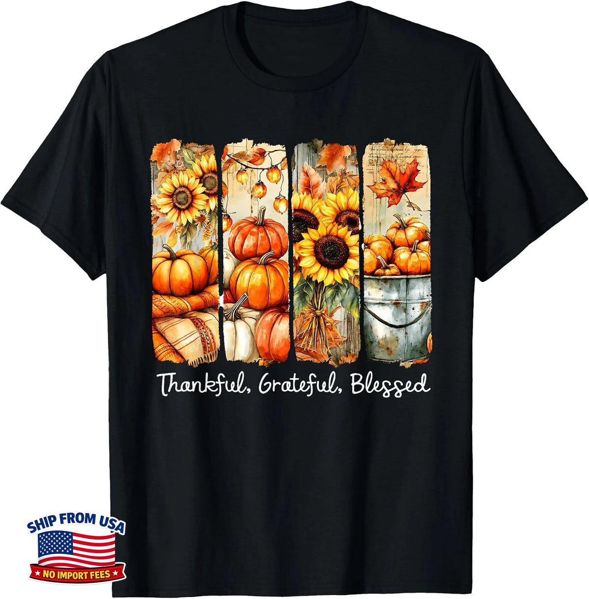 Grateful Thankful Blessed Happy Thanksgiving Pumpkin Womens T-Shirt