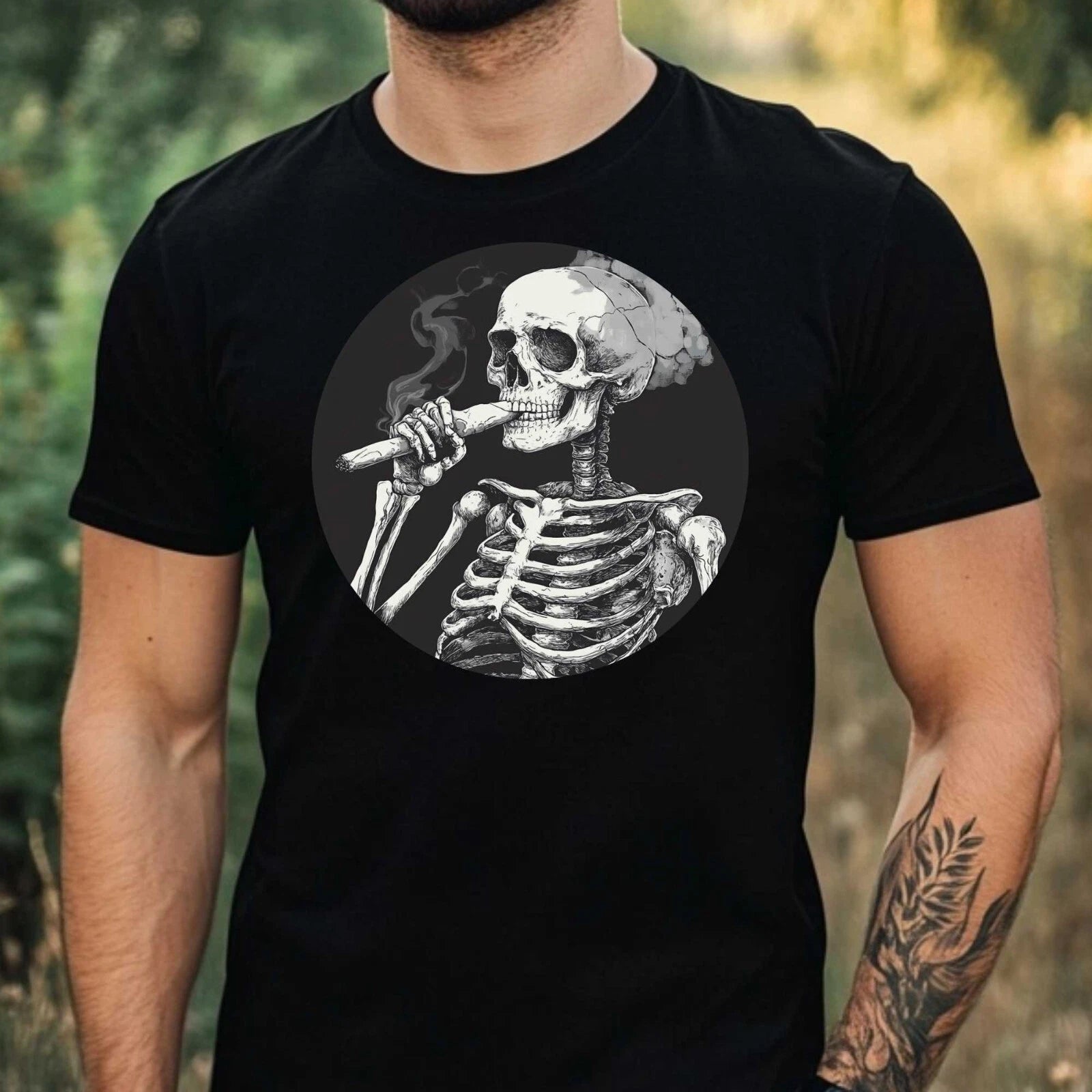 Mens Skeleton Smoked Motif Cotton T-Shirt Size XS to 5XL