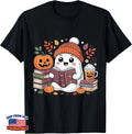 Cute Ghost Reading Book Lover Halloween Ghost Coffee Pumpkin T-Shirt