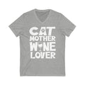 "Cat Mother Wine Lover: Unisex V-Neck Tee for the Ultimate Feline Enthusiast!"