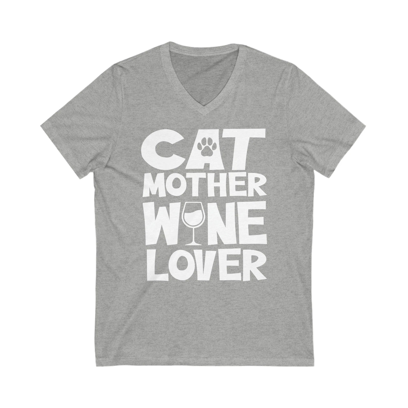 "Cat Mother Wine Lover: Unisex V-Neck Tee for the Ultimate Feline Enthusiast!"