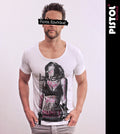 Pistol Boutique Men's White Scoop Round Neck GRAFFITI TATTOOS GIRL T-shirt
