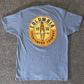 Columbia T-Shirt Mens M Graphic Kayak Logo Short Sleeve Light Blue Back Print