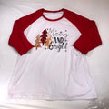 Merry and Bright Christmas Raglan Baseball Tee Red White Buffalo Plaid Leopard Image 1 of 4