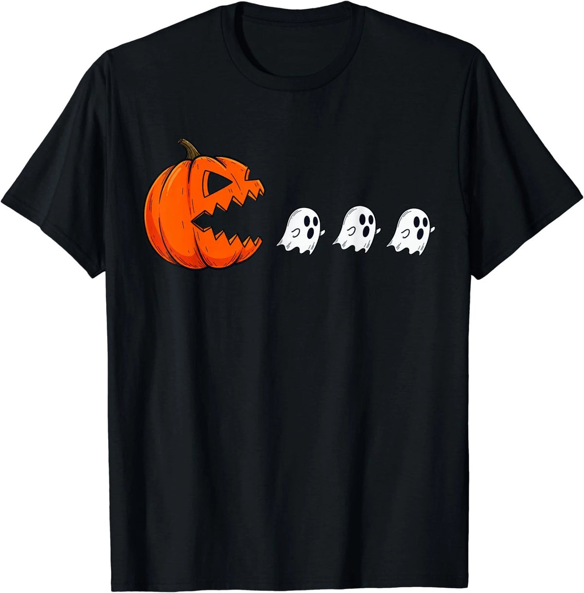 Funny Halloween Pumpkin Eating Ghost Gamer Men Women T-Shirt