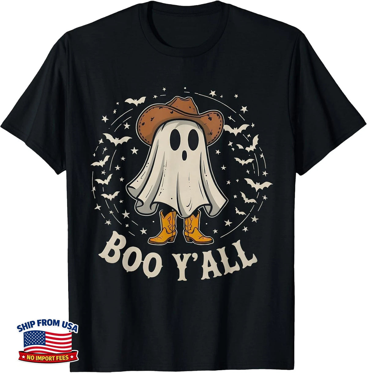 Western Country Halloween Southern Retro Ghost Boo Y'all T-Shirt Spooky Season Image 1 of 3
