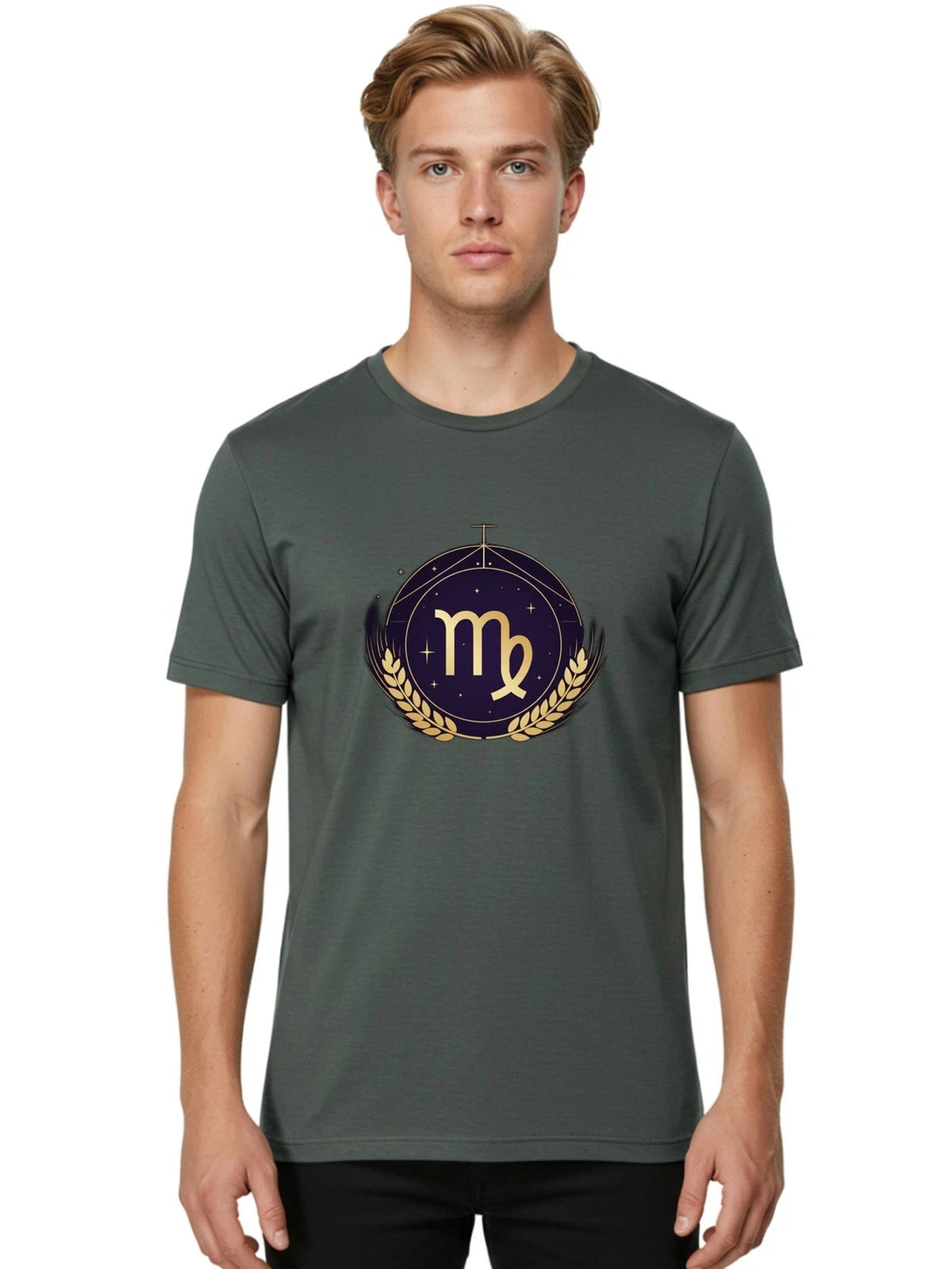 Virgo-Zodiac-Symbol Mens Graphic Tee, 100% Cotton, Casual Summer Wear