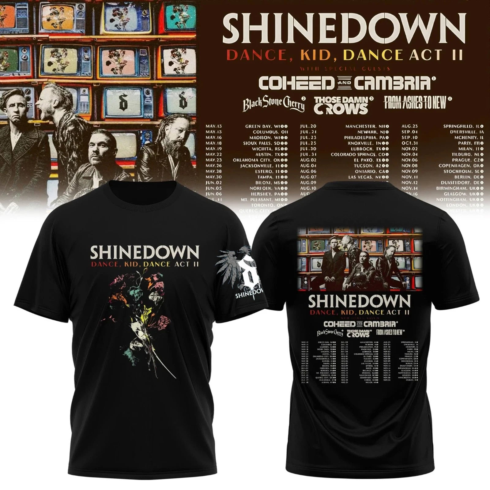 Shinedown Dance Kid Dance Act II Tour 2026 T-Shirt Or Hoodie