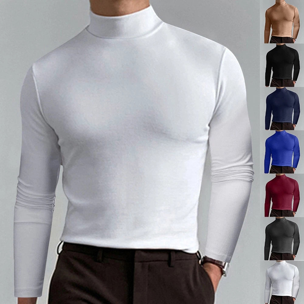 Mens Roll Neck Jumper T-Shirt Baselayer Turtle High Extra Soft Long Sleeve Tops