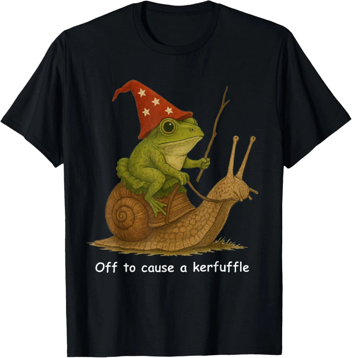 Whimsical Frog Wizard Off to Cause A Kerfuffle Meme Frog T-Shirt Image 1 of 3