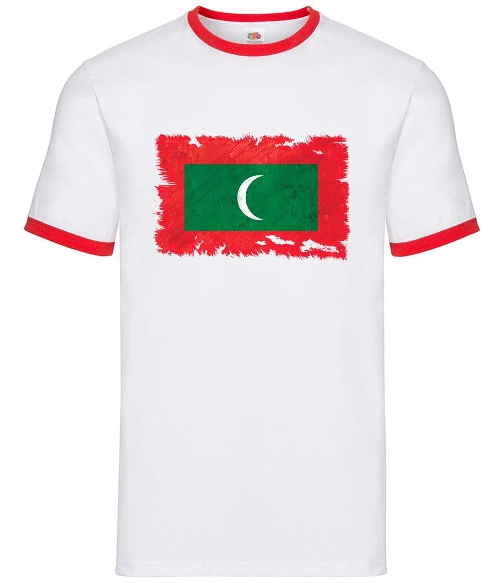 Maldives Grunge Style Flag - Mens Ringer - Country Travel Flags Home Gift