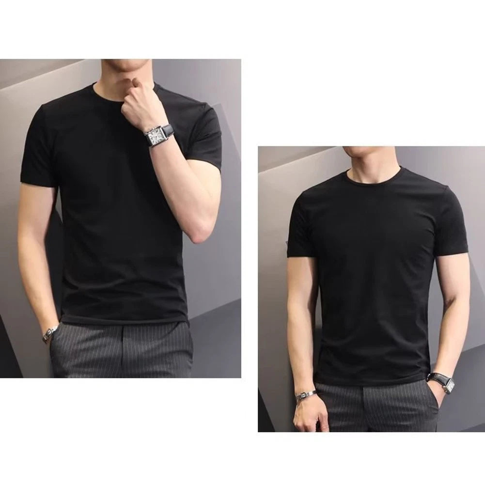 Casual Men's Short sleeved Tees with Round Neck Solid Color Trendy Pullover