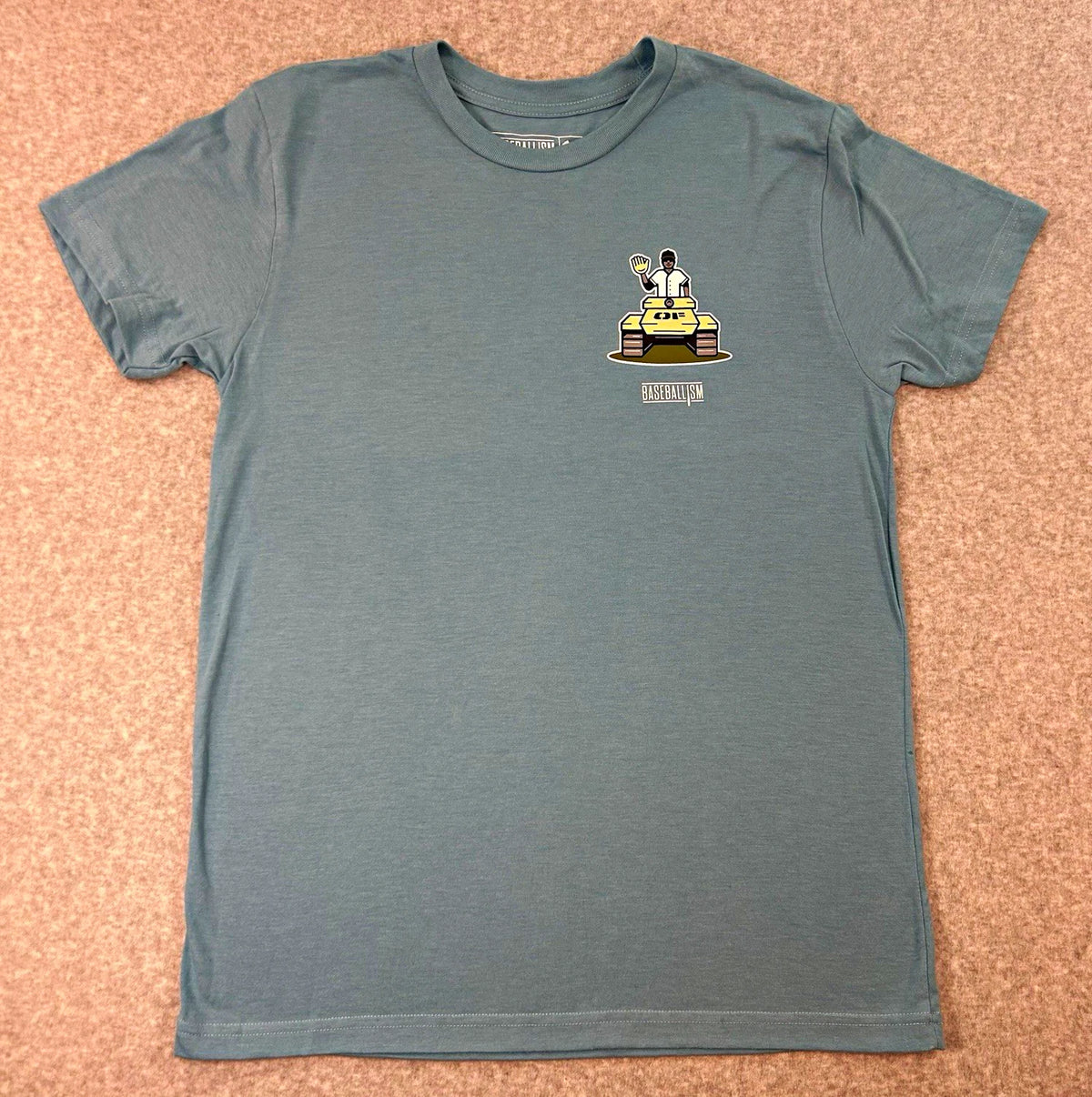 Baseballism Men's Last Line of Defense Blue Double-Sided Graphic Tee M