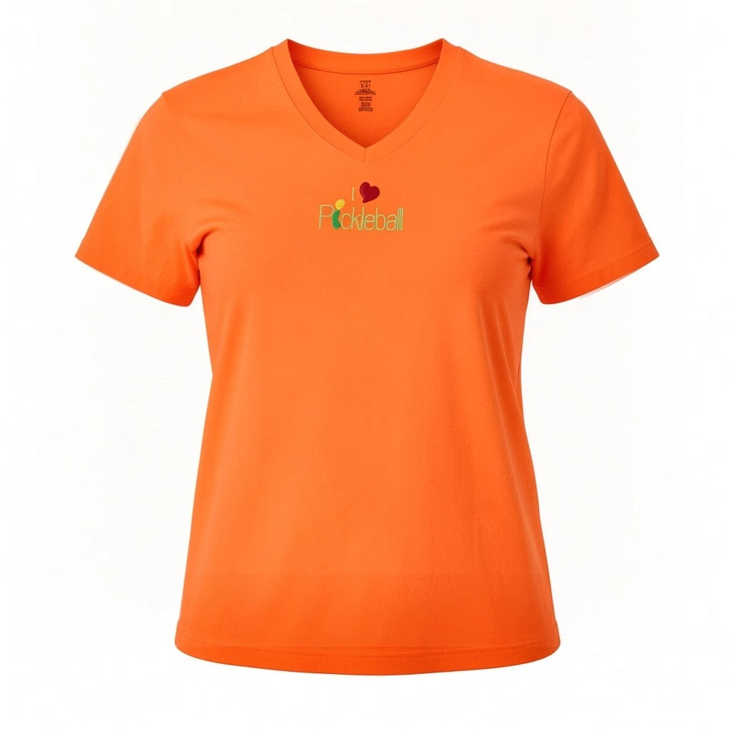 Pickleball V-Neck T-Shirt Size L Orange Embroidered Image 1 of 4