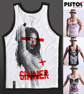 Pistol Boutique men's White BORN TO SIN SINNER REBEL GIRL singlet Vest Top Tank