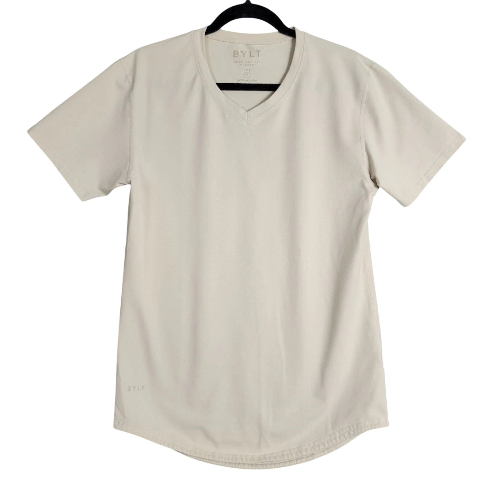 BYLT Drop Cut S/S V-Neck Lux Khaki Tan Short Sleeve Shirt Crew Neck SIZE SMALL