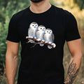 Mens Watercolour Winter Owl Motif Cotton T-Shirt Size XS to 5XL