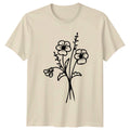 Wildflower Bouquet Minimalist Line Art Womens T-Shirt Floral Mothers Day