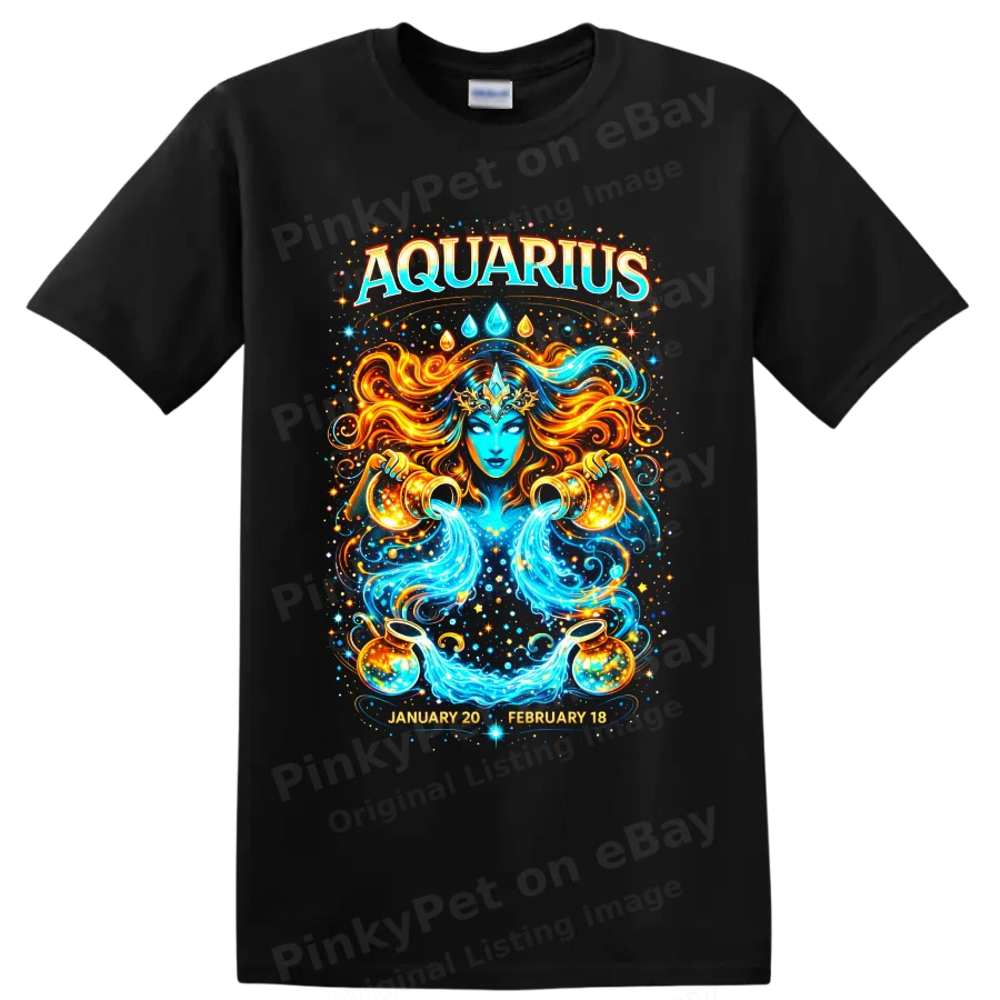 Aquarius Zodiac Sign Water Bearer Astrology T Shirt Celestial Art Tee Gift Idea