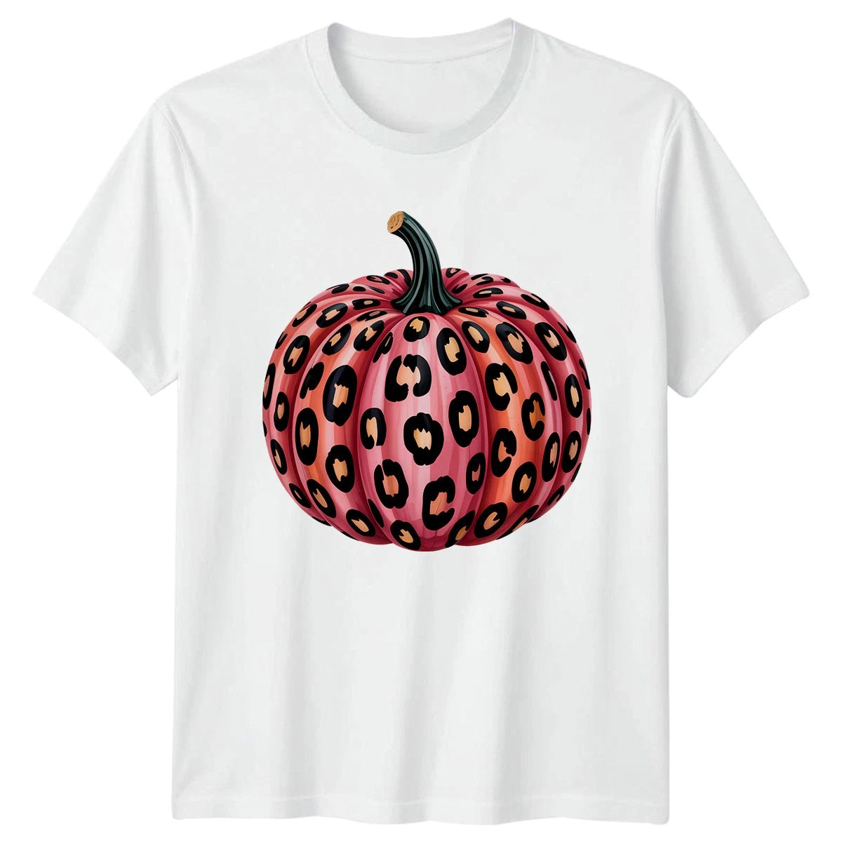 Pink Leopard Print Pumpkin Womens T-Shirt  Aesthetic Halloween Gift For Her