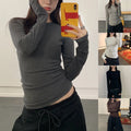 Slim Fitted Women Long Sleeve T Shirt Crew Neck Waist Cinched Minimalist Top