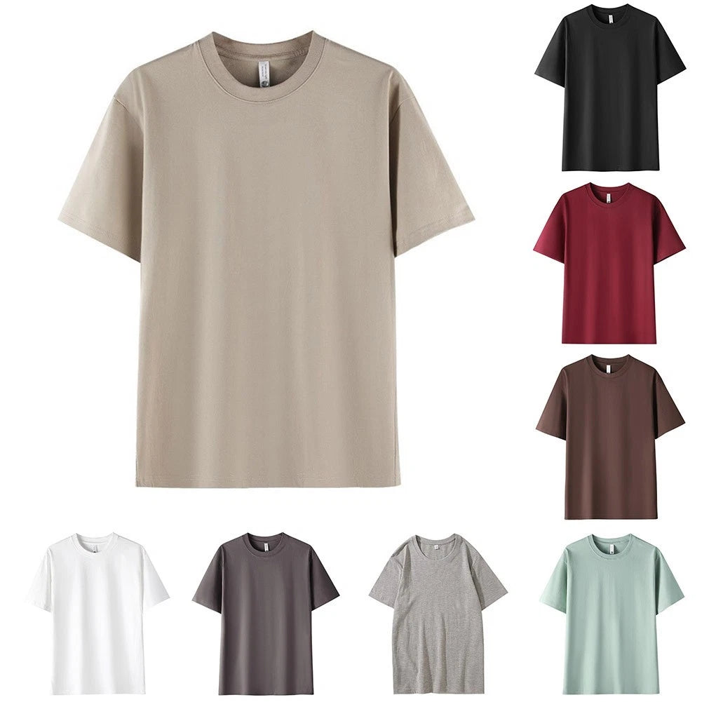 Men's Solid Color Short Sleeve T-Shirt Loose Fit for Sports and Streetwear