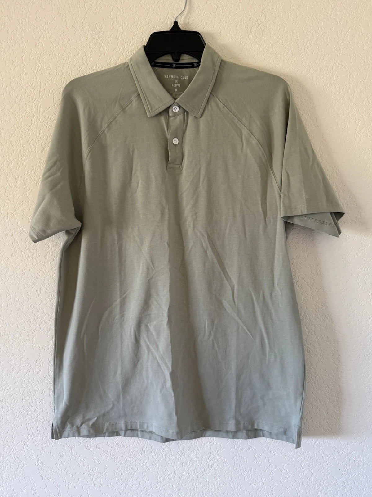 Kenneth Cole Medium Short Sleeve Polo Button T-Shirt Sea Grass Stretch $59
