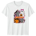 Spooky Halloween Ghost Pumpkin Checkerboard Mens Womens Graphic Tee