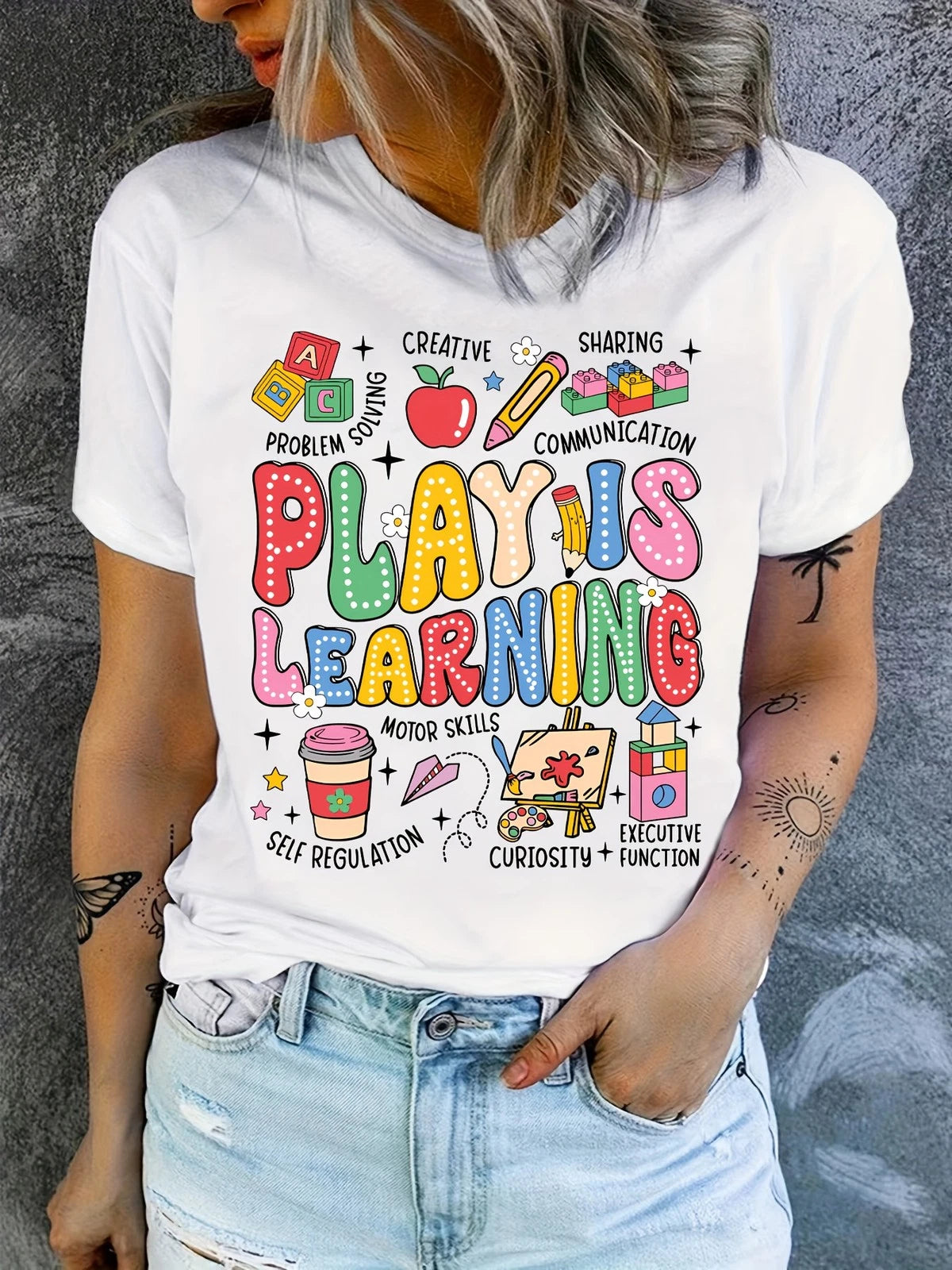 Play Is Learning Teacher Letter Printed T-Shirt, Back to T-Shirt