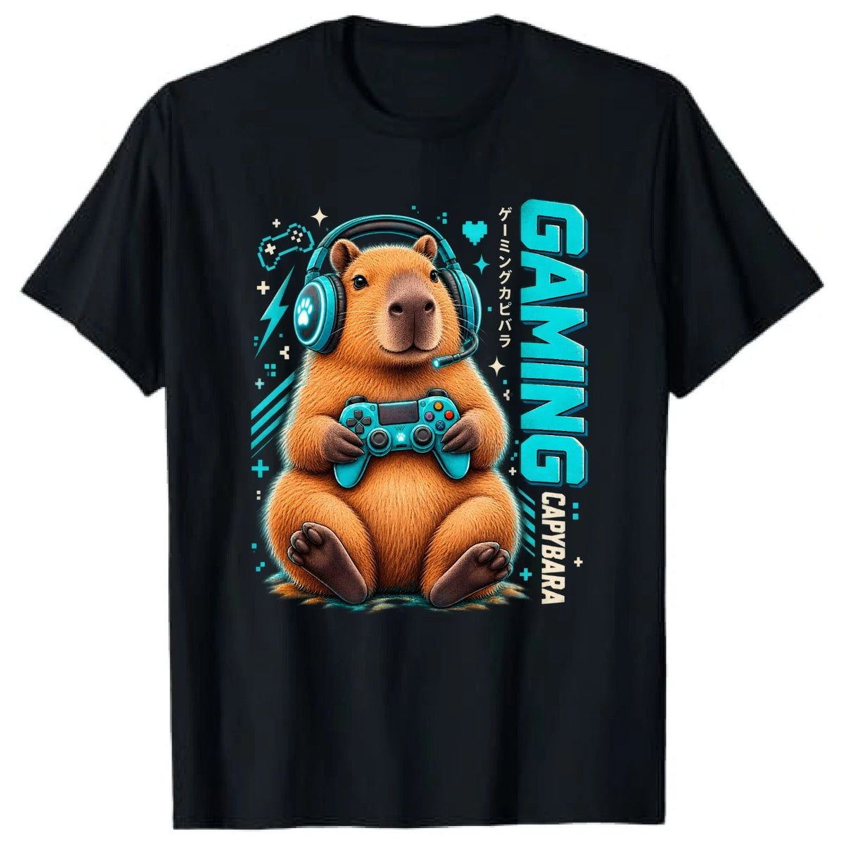 Gaming Capybara Gamer T Shirt Funny Video Game Animal Headset Gift