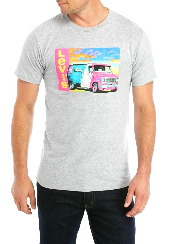 Levis Mens Van Life Graphic T-Shirt Tee Size: L (Large) Heather Grey