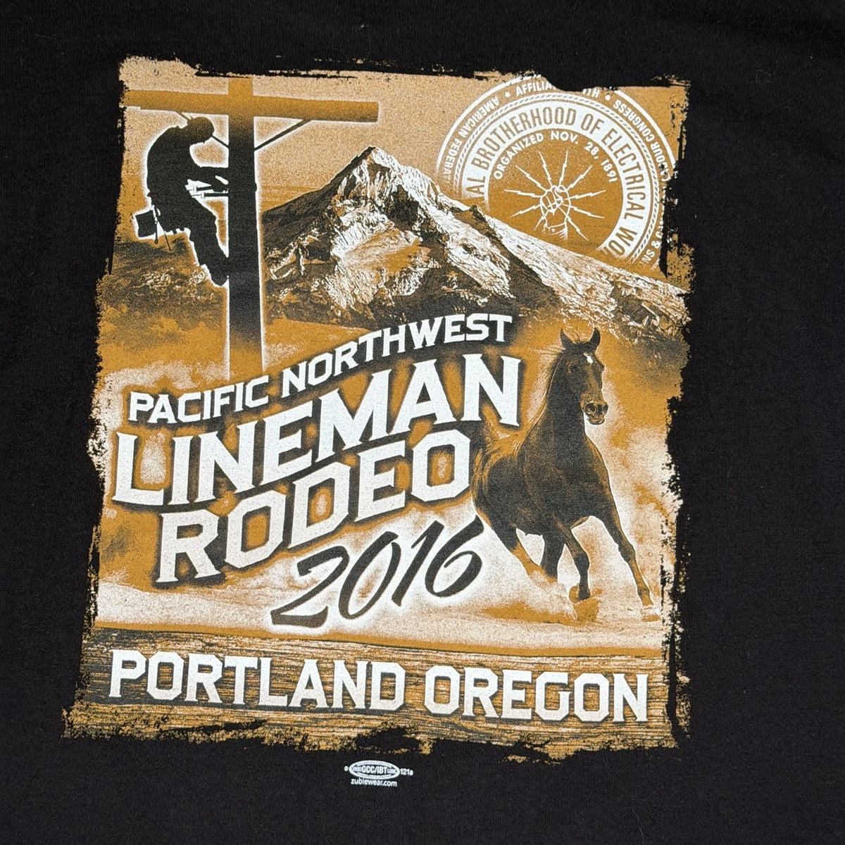 Pacific Northwest Lineman Rodeo T Shirt Mens Size XL Black 2016 USA Bayside OR