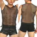 Trendy Men's Black Mesh Fishnet Sleeveless Vest See Through Sports Shirt
